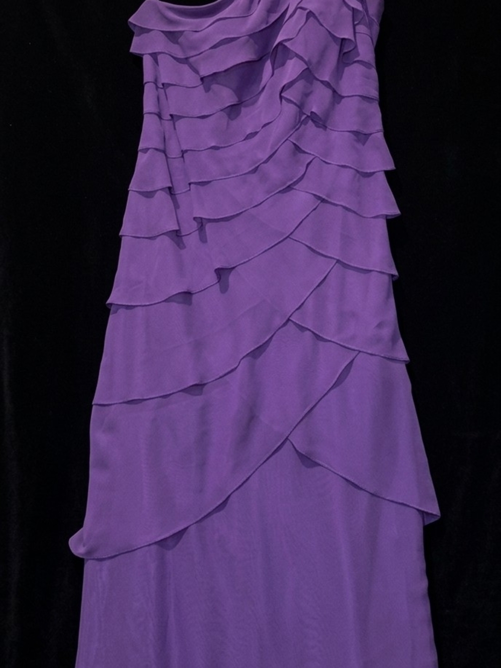 David's Bridal Purple One Shoulder Ruffled Chiffon Formal Evening Dress Size 16